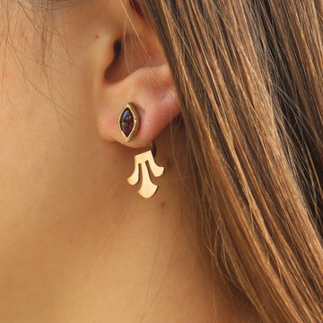Garnet earrings in gold, Unique dainty earrings, January birthstone ear jacket, Elegant designer earrings, Front back earrings, Gift for her